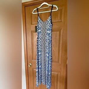 NEW, never worn blue and white print floor length maxi dress. Tags still on!